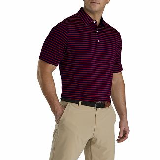 Men's Footjoy Lisle Golf Shirts Navy/Red NZ-628516